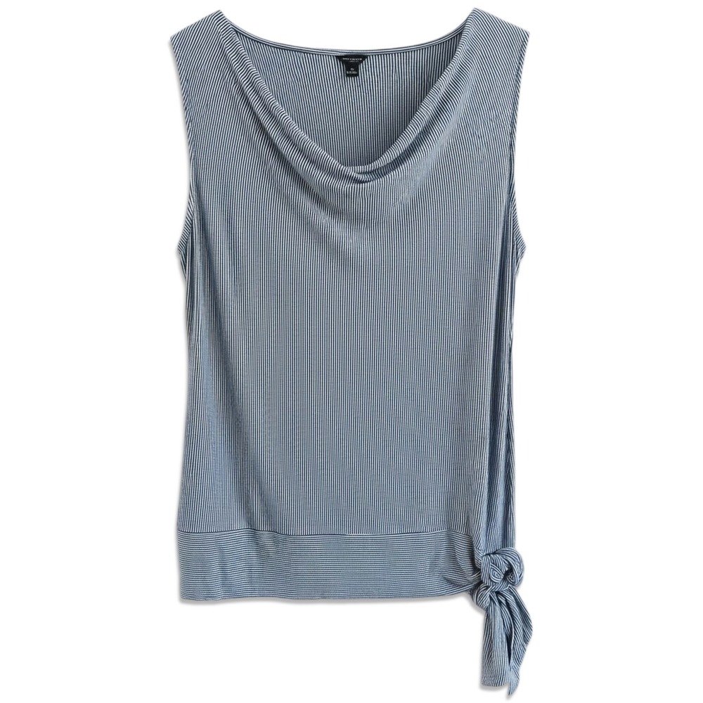 Ann Taylor Tank Top Womens XL Blue White Striped Cowl Neck Side Tie Nautical